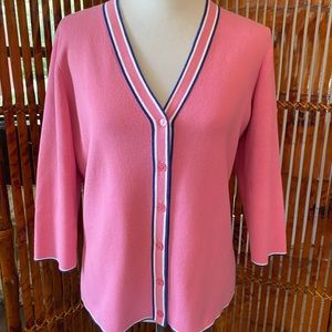 Pink & Blue Trim Cotton Knit Cardigan. -  L